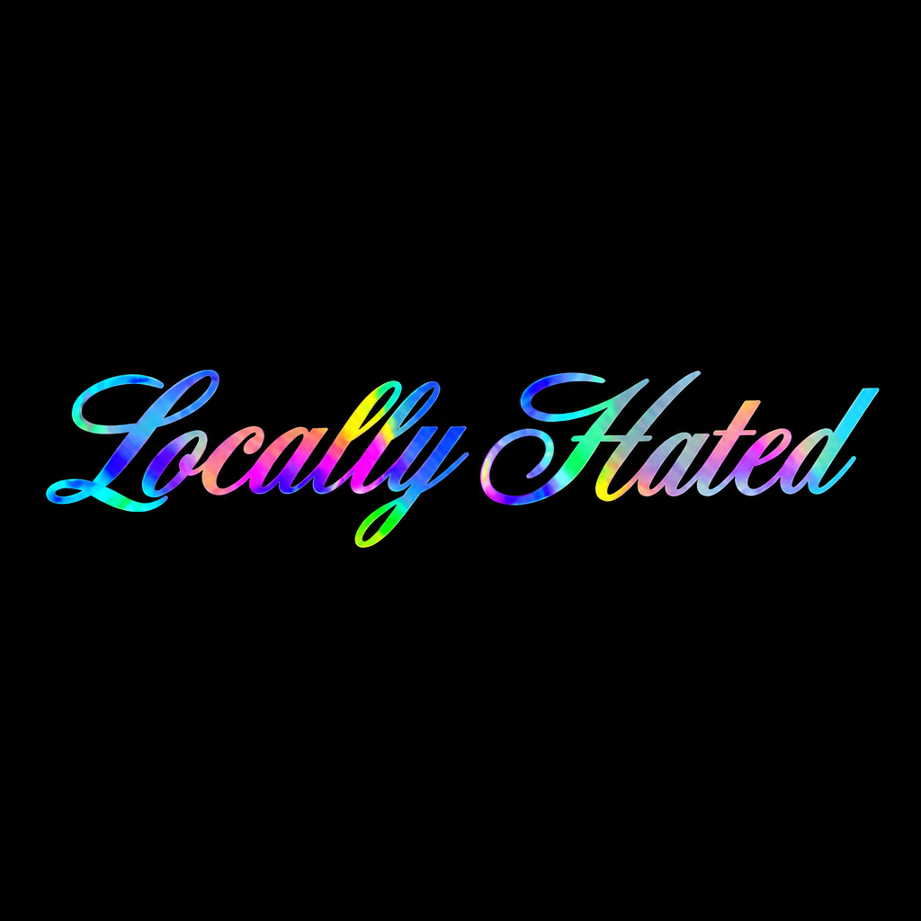 Locally Hated holographic decal on black background